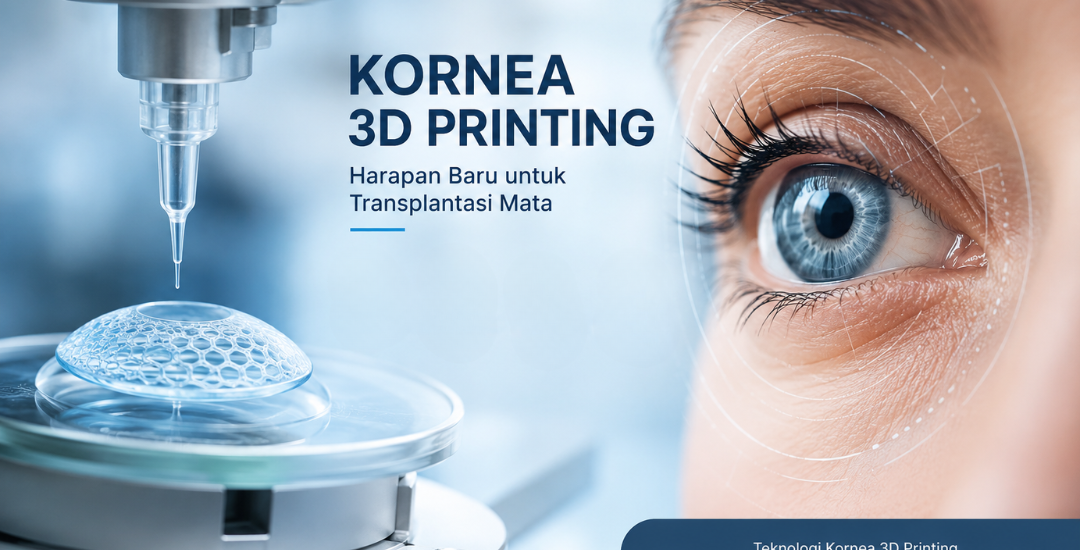 Ilustrasi teknologi kornea 3D printing untuk masa depan transplantasi mata modern
